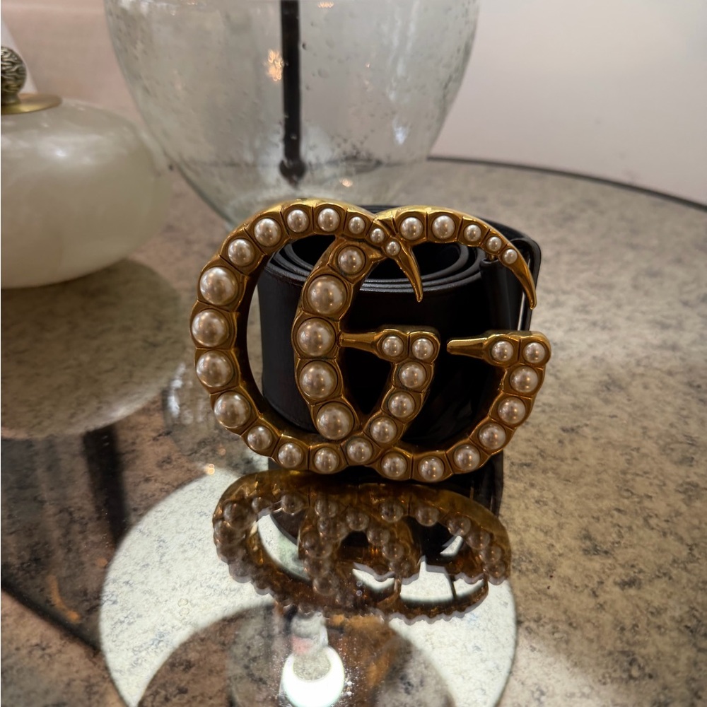 Gucci Black Belt Embellished Gold GG Buckle